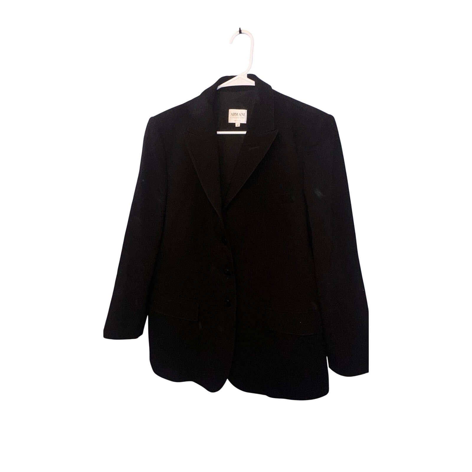Armani Collezioni Black Virgin Wool 3-Button Blazer Jacket Womens Size 16 Italy